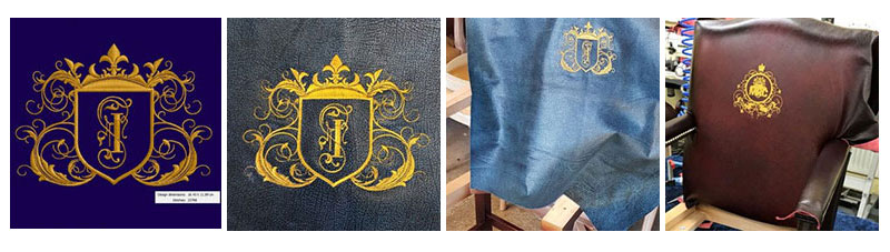 Embroidered logos on furniture branded